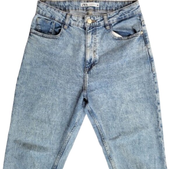 ZARA High Rise Light Wash Blue Denim Mom Jeans - Women's USA 8 - Picture 5 of 6